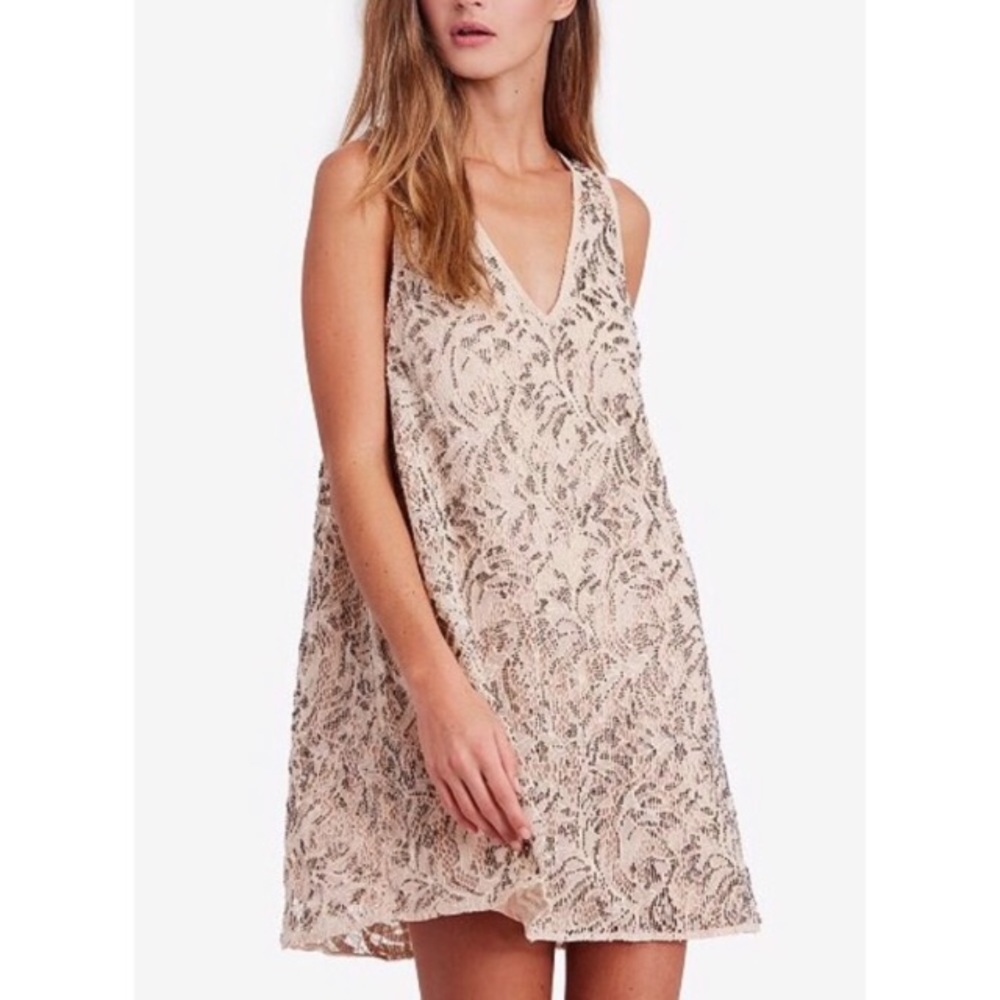 [S] Free People Shine On Beaded Lace Mini Dress